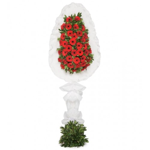 Tek Katlı Kırmızı Gerbera Çiçekleri Çelenk